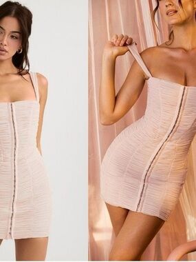 House of CB Blush Ruched Hook-Front Mini Dress